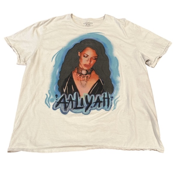 Aaliyah whit t-shirt men’s XL graffiti design hip hop pop r and b music band - Picture 1 of 7